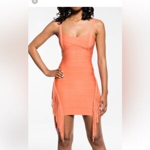 Herve Leger Orange Fringe Dress